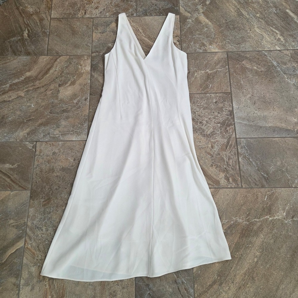Theory White V-Neck Sleeveless Midi Dress Crepe Bridal Event Size 4